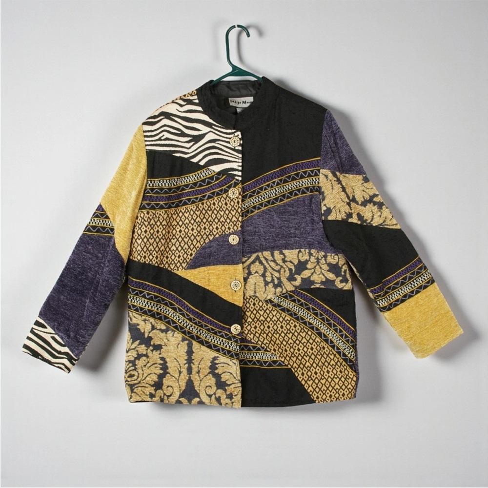 Indigo Moon Chic Animal Patchwork Funky Artsy Purple Coat Jacket Sz M Zebra NWT